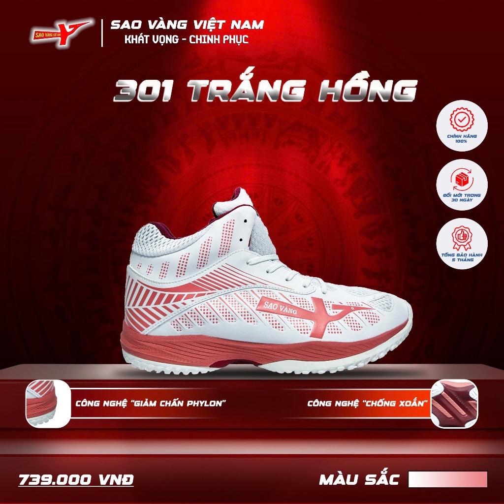  Giày Sao Vàng 301 White Pink - Giày Bóng Chuyền 