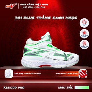  Giày Bóng Chuyền Sao Vàng 301 Plus Trắng Xanh Ngọc 