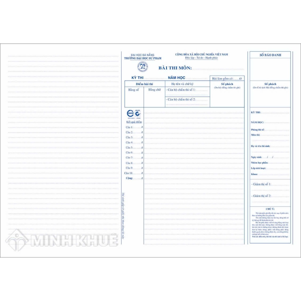 Combo 20 Giấy thi đại học, giấy thi THPT khổ A3 / Giấy thi A3 chuẩn mẫu sở GD&ĐT