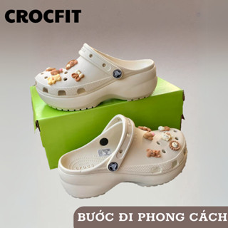 [FULL BOX] Dép Sục Crocs Quai Ngang Nữ, Dep Cross Hồng Đế Cao, Xục Cross Cao Cấp Siêu Đàn Hồi