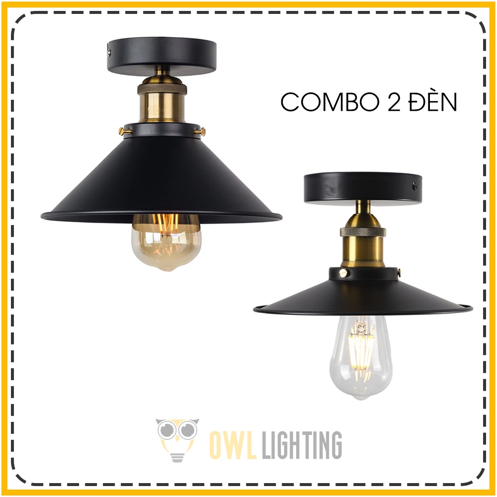 Combo 2 Đèn Ốp Trần Chao Cụp D22 và Chao Đĩa Bay D22 - Đui Đồng Cổ Điển | Owl Lighting