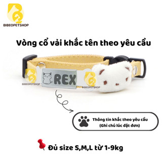 (Tặng chuông) Vòng cổ vải cho mèo, cho chó hình gấu khắc tên theo yêu cầu
