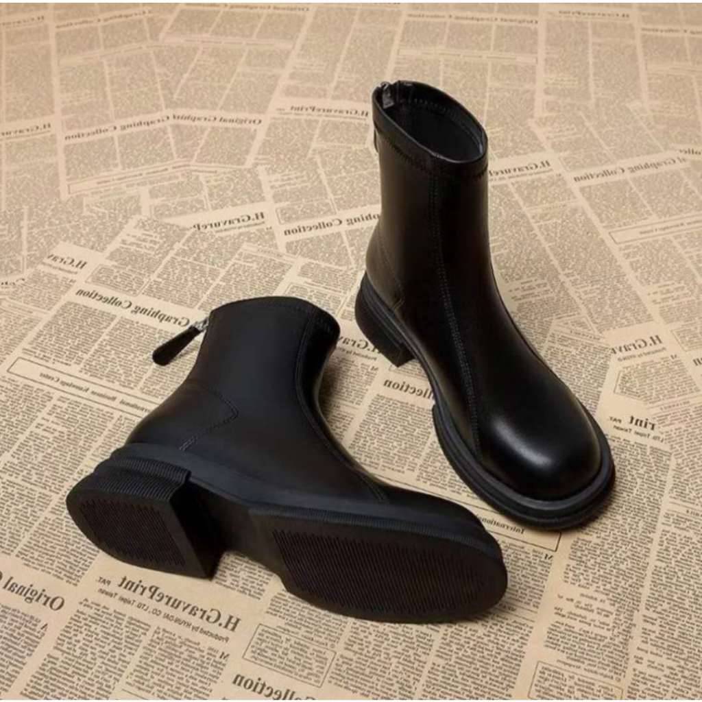 Bốt nữ boots da mềm khóa sau đế thấp 3 cm cao cấp -Boot cao cổ thời trang mùa đông