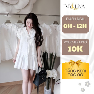 Váy babydoll thiết kế tay bồng tiểu thư sang chảnh đầm bầu trắng cao cấp dễ thương VALUNA V318