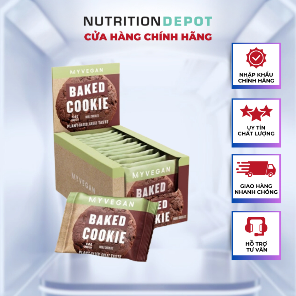 Bánh MyVegan Baked Cookie cung cấp protein thực vật (Hộp 12 x 75g) - Nutrition Depot Vietnam