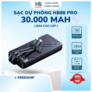 Sạc Dự Phòng 30.000mah HB88 Pro HABITEK, Sạc Nhanh 100W, Tích hợp 2 Dây Cap Sạc Điện Thoại