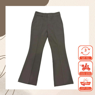 Quần Tây Nữ Ống Loe Nấm Lùn 1, Lưng Cao Vừa Vải Cotton Lụa Xéo Cao Cấp, Chất Mềm Hơi Rũ Ống, Mặc Mát Lạnh