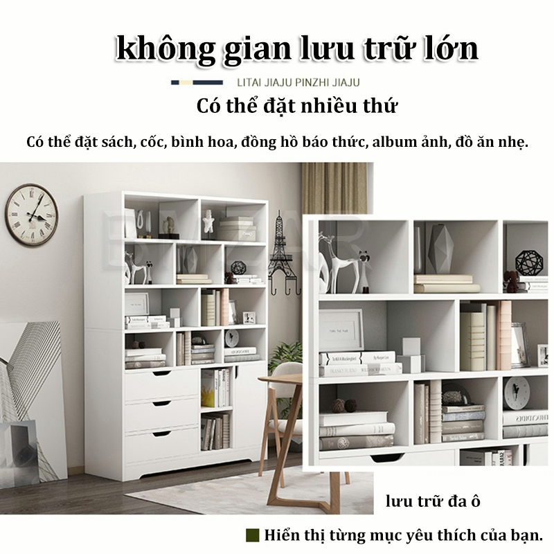 Bmzar Kệ sách gỗ tủ lưu trữ nhiều ngăn kệ sách đa năng thích hợp cho phòng khách phòng ngủ văn phòng | BigBuy360 - bigbuy360.vn