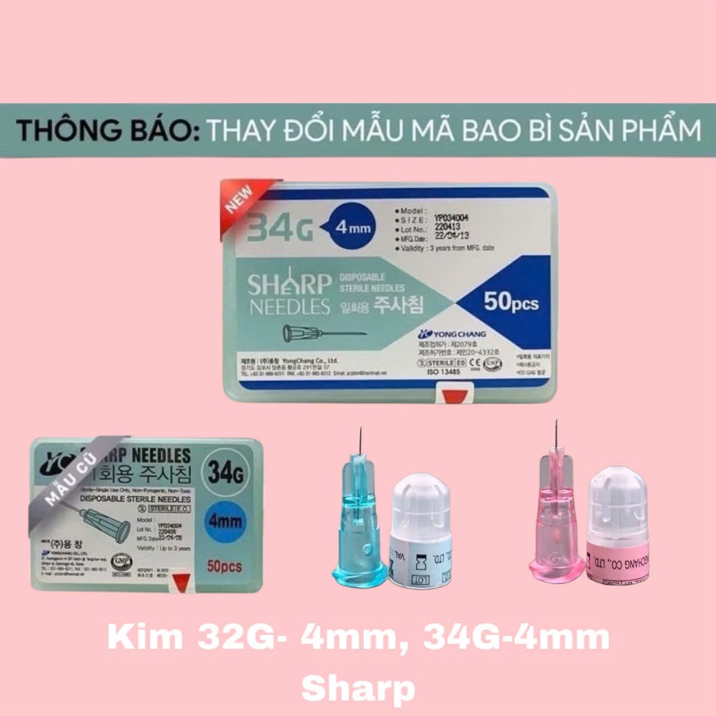 Hộp 50 Đầu Kim Sharp Tiêm Meso 32G/34G – 4 mm (Hàn Quốc) | Kim Tiêm PRP Căng Bóng Da
