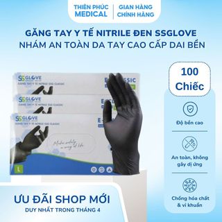 Găng Tay Y Tế Nitrile Đen SSGloves Không Bột Bao Tay Cao Su Nitrile Có Nhám Ứng Dụng Phun Xăm, Làm Tóc, Nấu Ăn