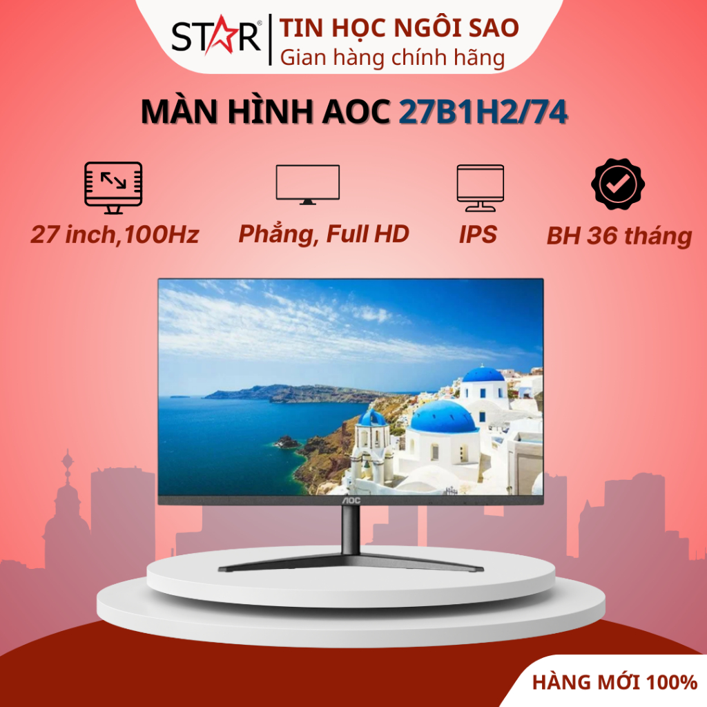 Màn Hình AOC 27B1H2/74 | 27 inch, Full HD, IPS, 100Hz, 4ms, phẳng - Bảo hành 36 tháng