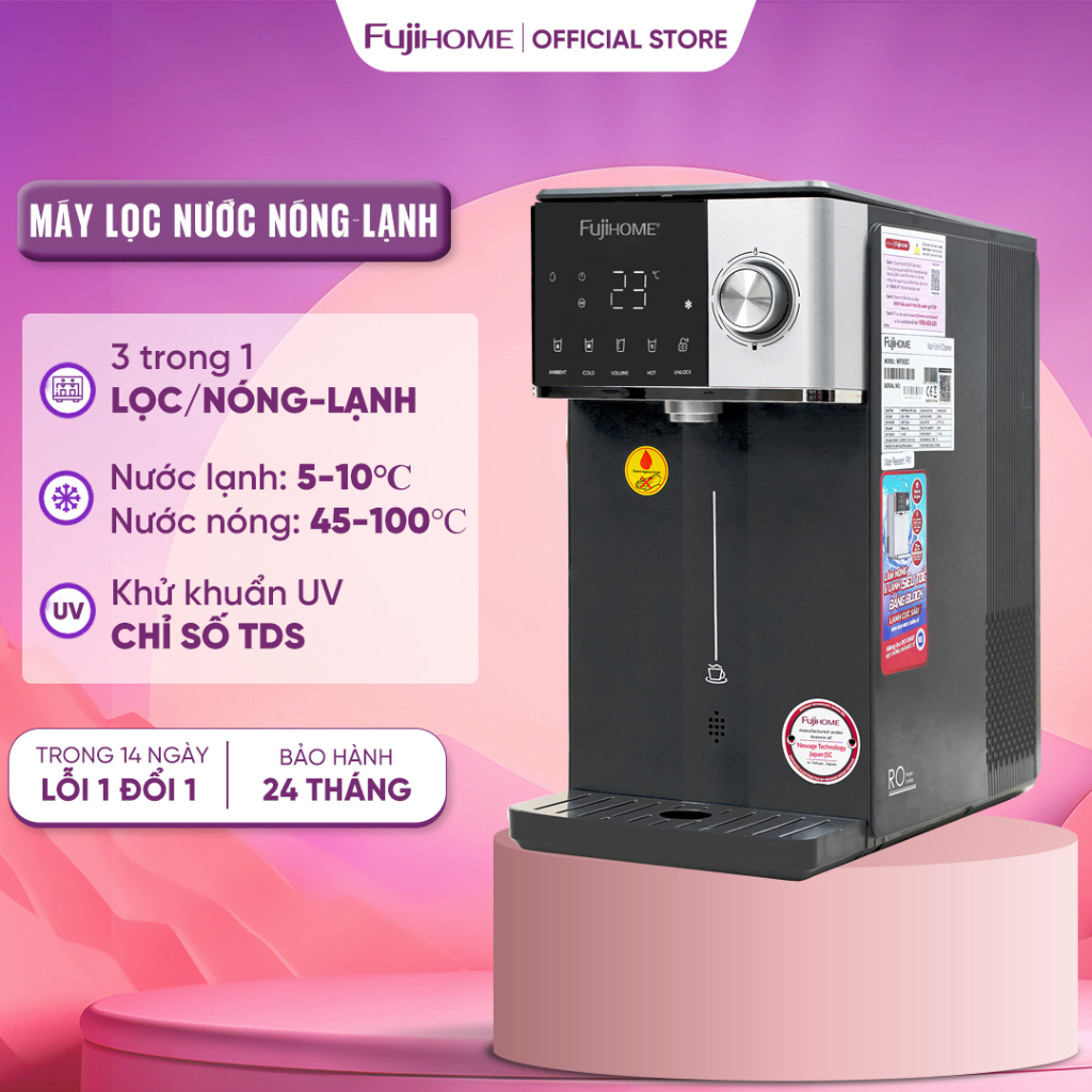 Máy lọc nước RO làm nóng lạnh Fujihome WP302C Nhập khẩu 2 lõi lọc khử khuẩn UV, chọn nhiệt độ nóng, cảnh báo thay lõi
