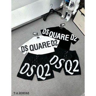 Bộ Cộc Tay Nam Nữ DSQ2 Mặc Hè, Bộ Quần Áo Cộc DSQ in Họa Tiết Chữ Dsquared2 Ngang Thân Bản Basic