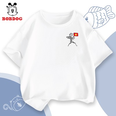 Áo thun ngắn tay bé trai BOBDOG, áo cộc chất thun cotton thoáng mát in hình cờ mừng 30-4 cho bé