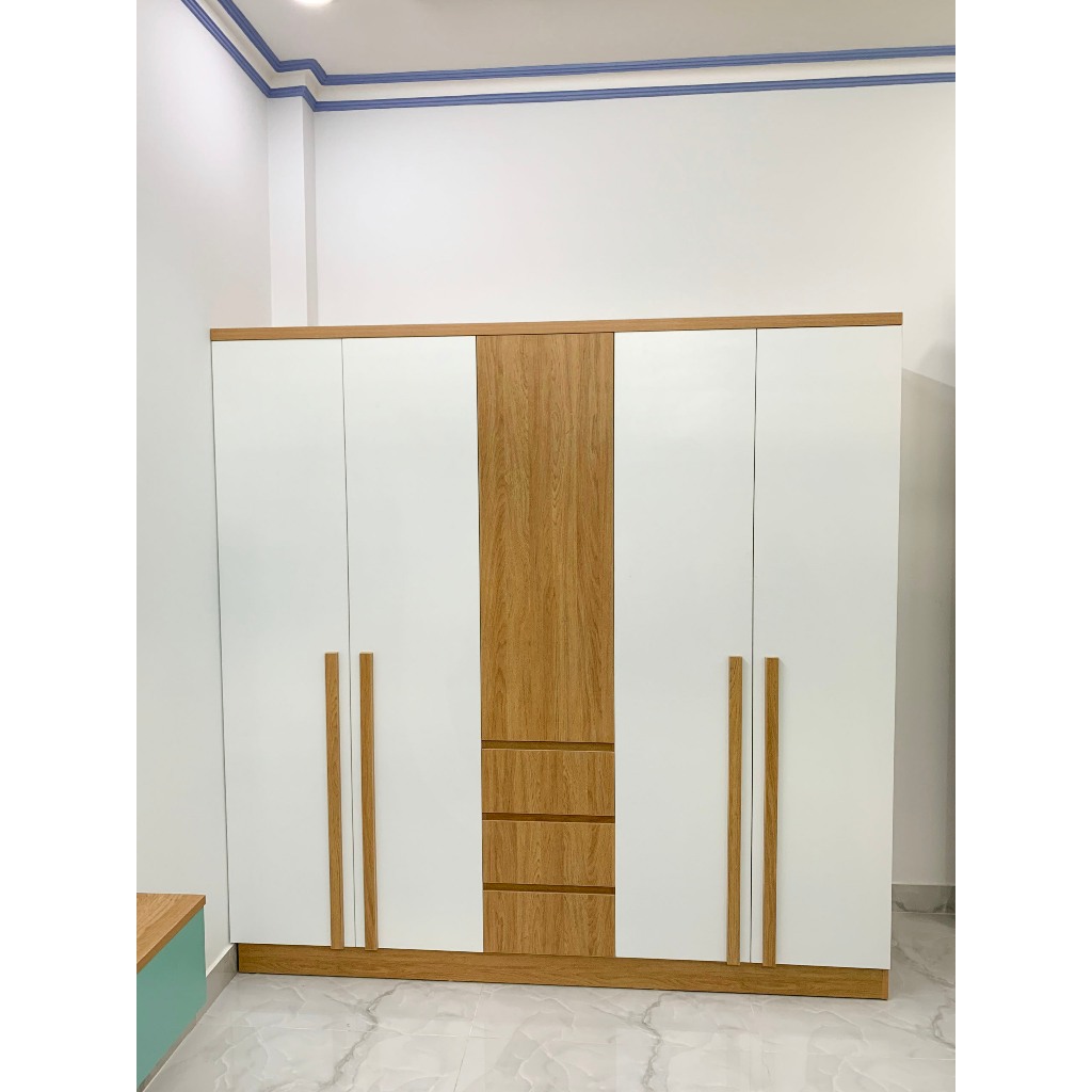 Tủ quần áo, tủ áo 5 cánh tay năm gỗ, có nhiều hôc kéo, ngăn để đồ đa năng, gỗ MDF, CPX-T18