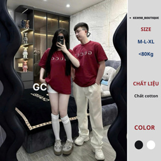 Áo phông nam nữ in chữ GC 2 màu đỏ đô và trắng chất liệu cotton co dãn 2 chiều hottrend 2025
