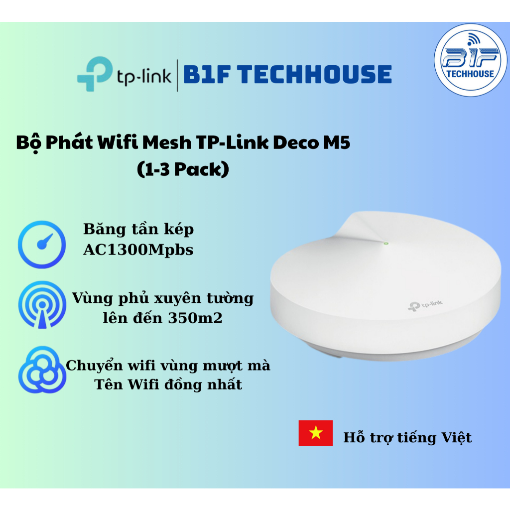 Hệ Thống WiFi Mesh TP-Link Deco M5(1-3pack) Chuẩn AC 1300Mbps Dành Cho Gia đình