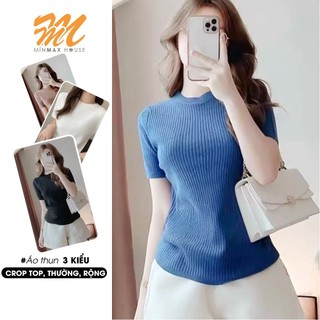 [ HÀ NỘI-SẴN ] Áo Thun Nữ Cotton 3 Kiểu Croptop, Thường, Dài Rộng MinMax.House, Áo Phông Cộc Tay Cổ Tròn Nhiều Màu Basic