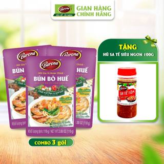 Bộ 3 Gói Xốt Gia Vị hoàn chỉnh Bún Bò Huế Barona 110g [tặng 1 hũ Sate Tôm Siêu Ngon 100g]