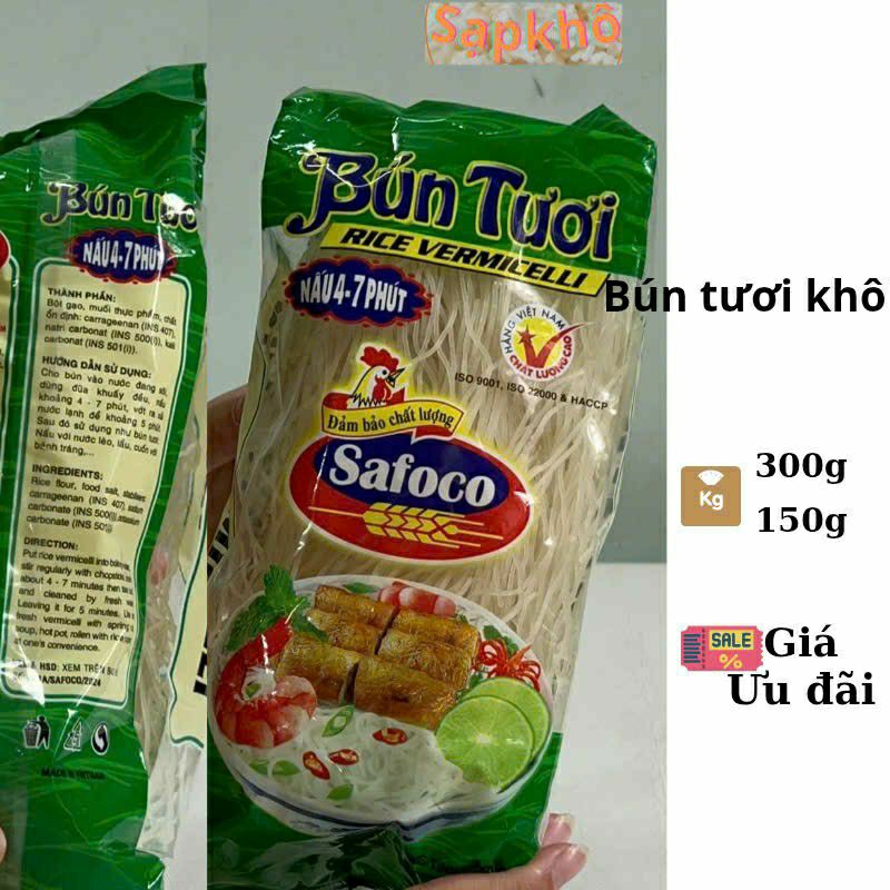 Bún tươi khô túi 150g bún tươi safoco 300g sử dụng như bún tươi