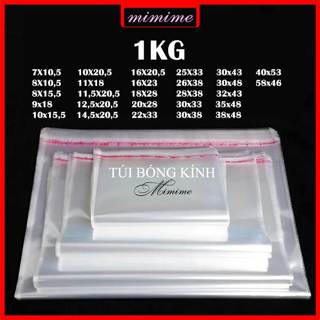 1KG - Túi bóng kính đóng quần áo, túi opp dán miệng, túi tự dán, túi đựng hàng trong suốt - Mimime