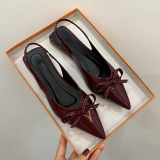 Sục bệt nữ mũi nhọn đính nơ da bóng hàng cao cấp full hộp Loại đẹp