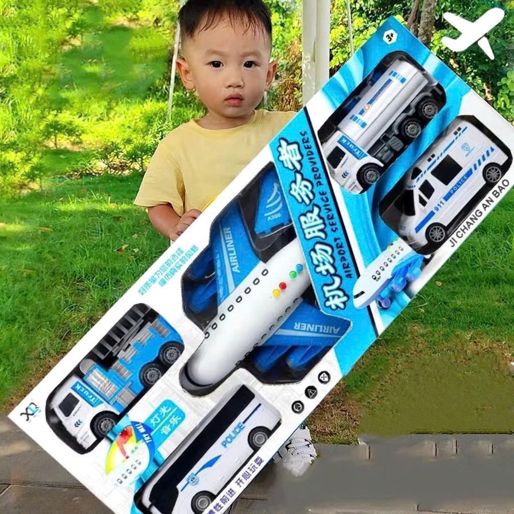 Set Đồ Chơi 6 Xe Cứu Hoả, Xe Công Trình Máy Bay Cỡ Lớn