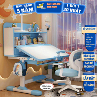 Bàn học trẻ em E06 Có kệ sách mới cho bé Nâng cấp ghế xoay 360 độ có bánh xe Nâng hạ linh hoạt