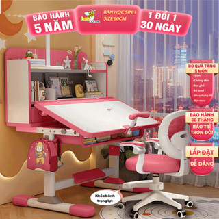 Bộ bàn học trẻ em E06 , bàn học chống gù có kệ sách mới ,nâng cấp ghế xoay 360 có bánh xe