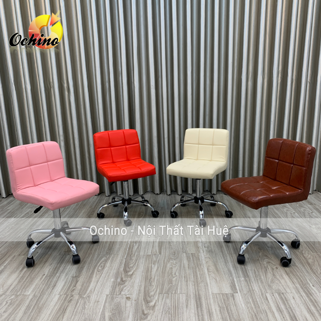 Ghế Trang Điểm xoay, Ghế xoay Văn phòng Bọc Da Cao Cấp Có Tựa Lưng và điểu chỉnh độ cao 36 đến 56 Mẫ
