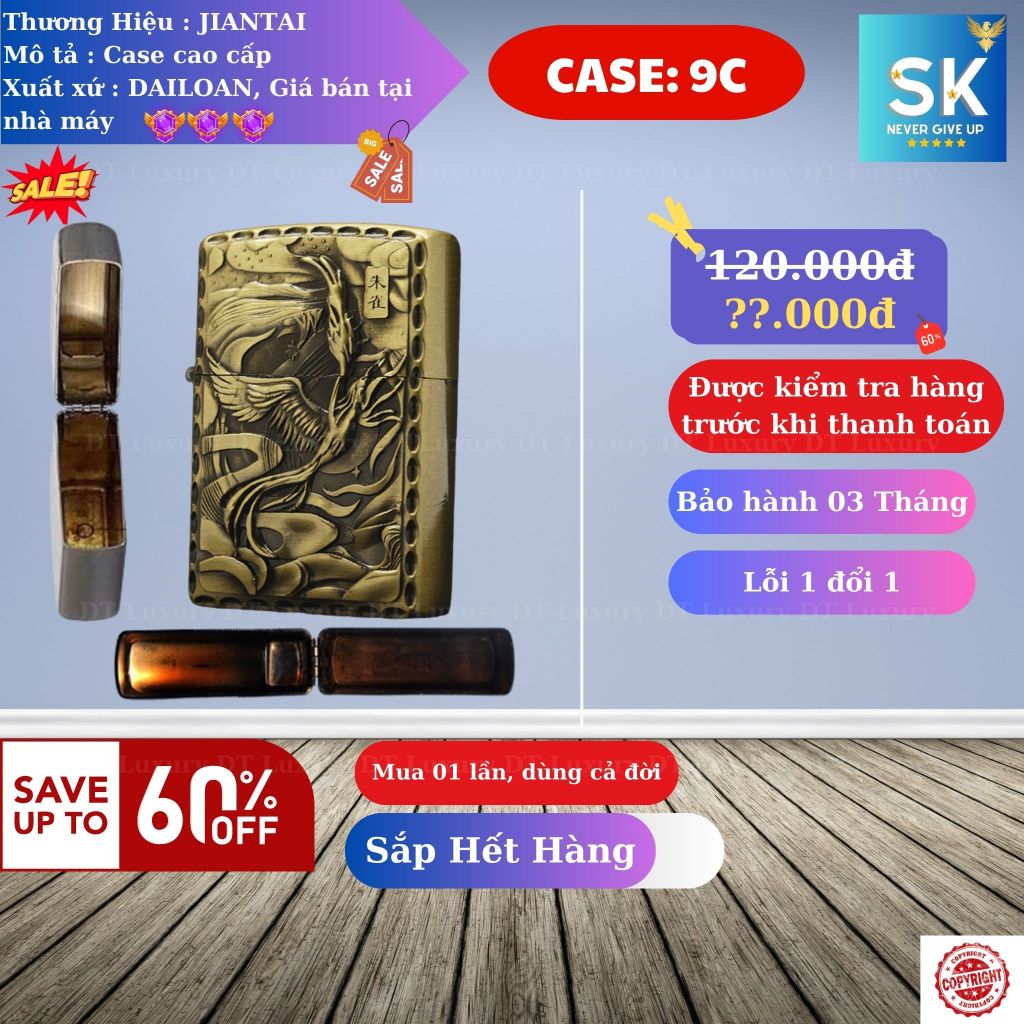 Case Zippo Hình Bộ Tứ linh (H-09C) Chất liệu Đồng Thau (Không Bao Gồm Nhiên Liệu)