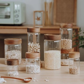 Hũ Thuỷ Tinh Nắp Gỗ Có Gai Văn Kín Khí Đựng Gia Vị Đồ Khô Thiết Kế Đẹp Mắt Nhiều Loại Kích Thước 