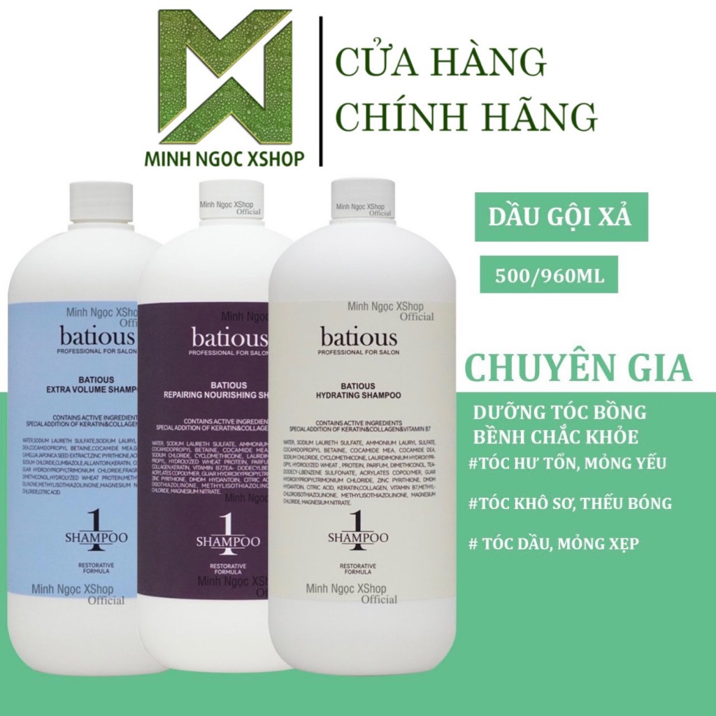 Dầu gội xả phục hồi, dưỡng ẩm, tăng phồng Batious 500ML - 960ML