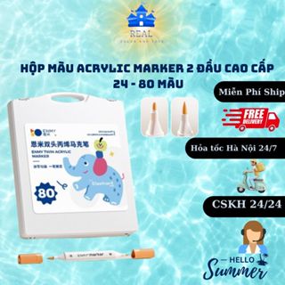 Màu Acrylic Marker 2 đầu Enmy ,1mm và Brush, hộp nhựa 24/26/48/60/80 màu, Vẽ được trên mọi chất liệu