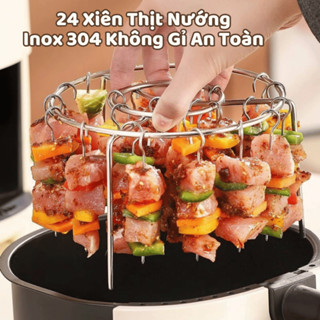Combo 24 Xiên Nướng Thịt BBQ Inox 304 Không Gỉ Xiên Thịt Nướng Nồi Chiên Không Dầu, Tháo Rời Tiện Lợi Life Plus - XTN01