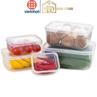 Set 5 Hộp lạnh bầu nhựa VIỆT NHẬT - Trong suốt, có nắp - Đựng đồ ăn, thực phẩm để tủ lạnh - 6685