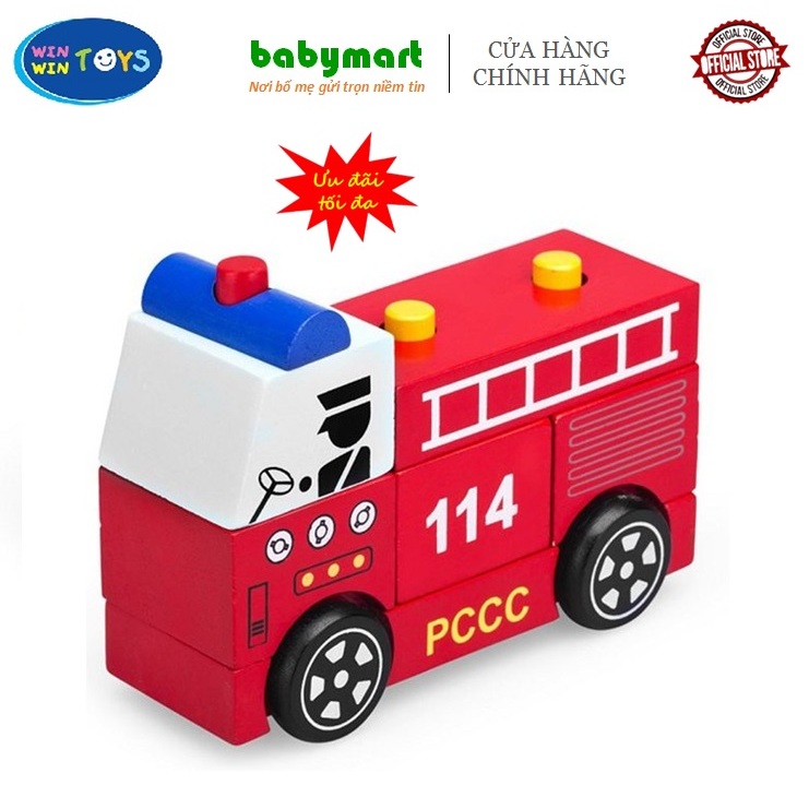 Đô chơi gỗ - Lắp ráp xe cứu hỏa chính hãng Winwintoys 61292