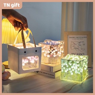 Đèn hoa tulip vuông tráng gương handmade làm quà tặng