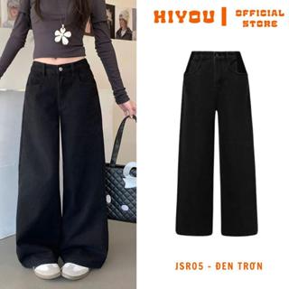 Quần Jean Nữ Ống Suông Rộng JSR05 Đen Trơn Phong Cách Cá Tính Style Hàn Quốc