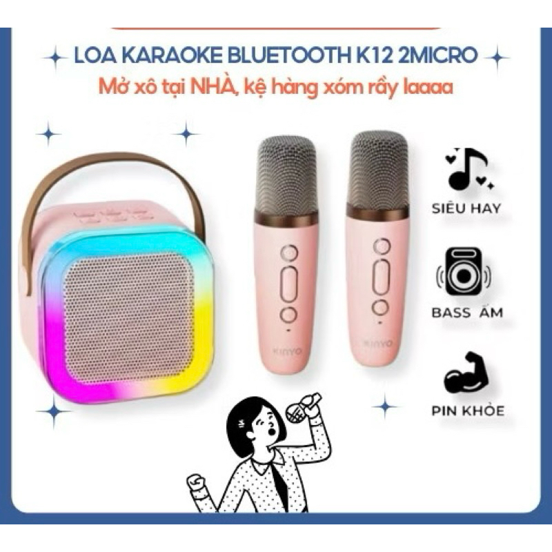 Loa bluetooth K12 Không Dây mini Kèm 2 Micro Thiết Kế Nhỏ Gọn Tiện Dụng, thay đổi giọng, dễ sử dụng