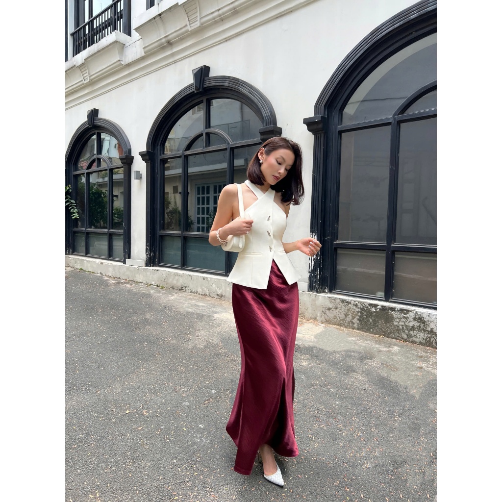 Chân Váy Dài Lụa Nhũ Dáng Suông Nhún Eo La Boutique V024 | BigBuy360 - bigbuy360.vn
