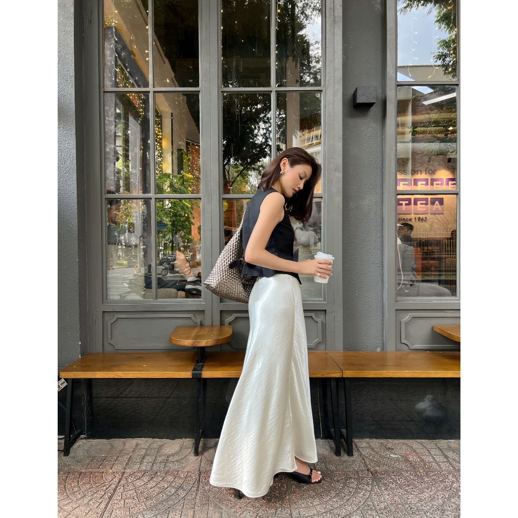 Chân Váy Dài Lụa Nhũ Dáng Suông Nhún Eo La Boutique V024 | BigBuy360 - bigbuy360.vn