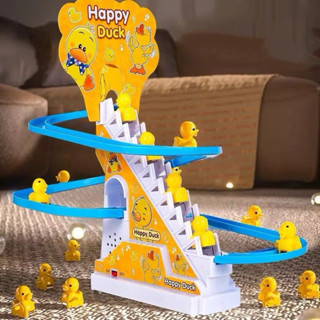 Đồ chơi cầu trượt vịt vàng leo thang 3 tầng cỡ lớn có đèn và nhạc vui nhộn dành cho bé trai bé gái