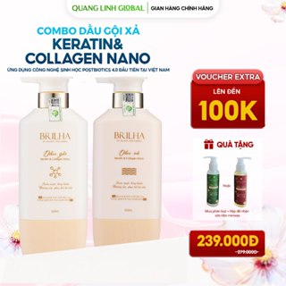 Dầu gội - xả sinh học Keratin và Collagen Nano BRILHA Ngăn Rụng Tóc, Phục Hồi Hư Tổn, Suôn Mượt