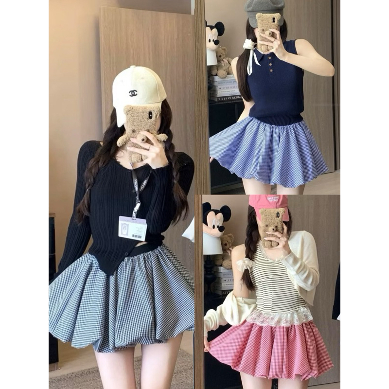 [Bigsize 40kg-100kg] Chân váy bí caro cạp chun dáng ngắn kiểu dáng trẻ trung 3 màu đủ size 40-100kg