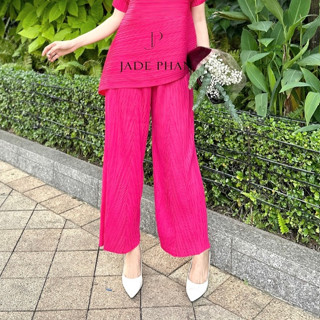 【JADE PHAN Quần Katle xếp ly nữ ống suông, quần ống rộng nữ dập ly cao cấp chuẩn form tôn dáng sang