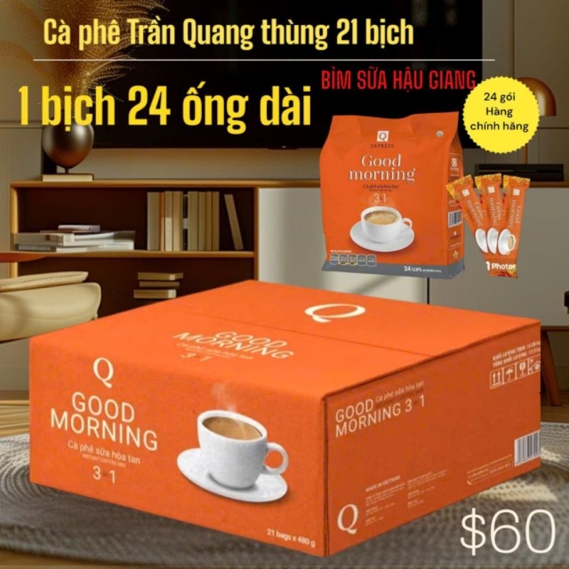 Thùng cafe sữa ống Trần Quang  [[Hàng chính hãng, date mới ]] ( thùng 21 bịch, mỗi bịch 24 ống)