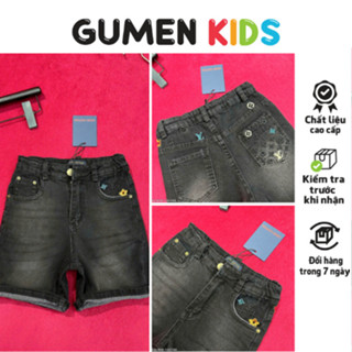 Quần Jean Đùi Cho Bé Trai Lờ Về Thêu Logo Xanh Vàng Siêu Hot - Quần Đùi Bò Cho Bé Trai Thích Hợp Đi Học Phối Đồ Cực Dễ