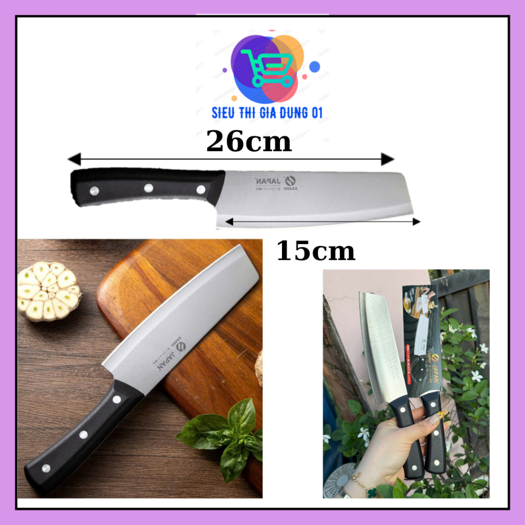 Dao bầu thái thịt rau củ quả dài 26cm, Dao làm bếp đa năng japan ASKH