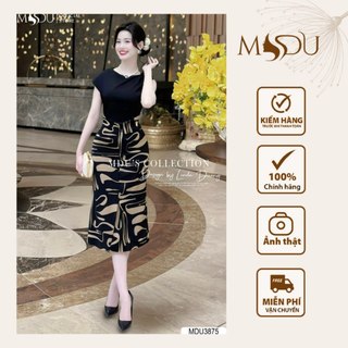 Váy Ôm Body MDU3875 Chất Liệu Xleo Phối Lụa Hàn Cao Cấp Họa Tiết Bắt Mắt Từ MDU K52-D1-1